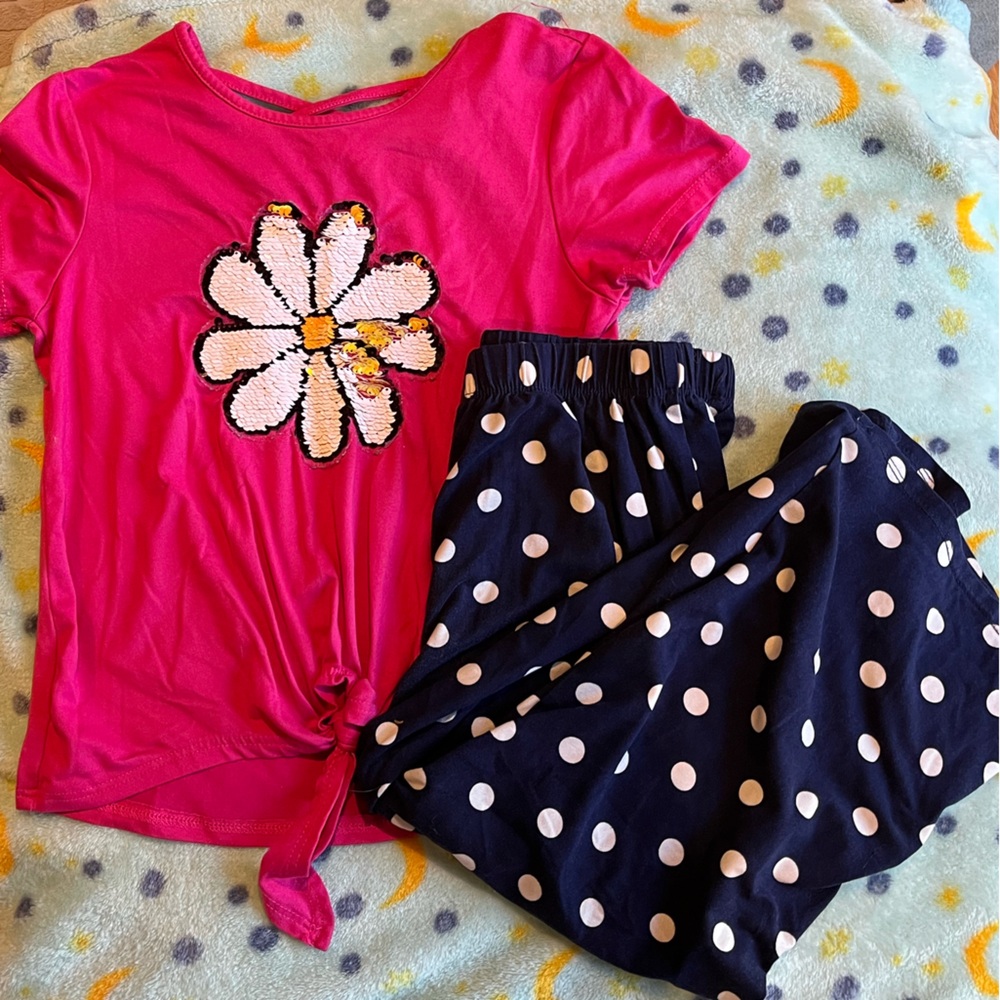 Kids Pink and Navy Polka Dot Pant Set